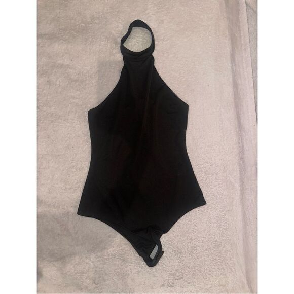 Women’s size S black bodysuit halter tank open back - Picture 1 of 3